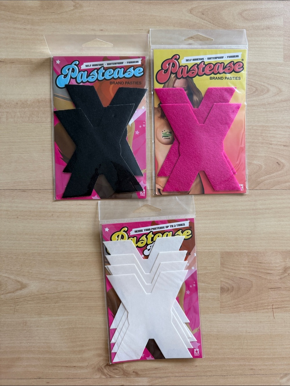 Pastease X-Shaped Adhesive Pasties — Black, Hot Pink & Refills (3-Pack Set)